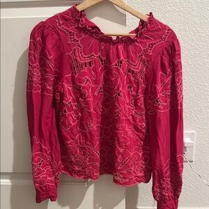 Embroidered Red Women's Top